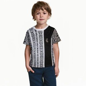 River Island Boys Black Floral Stripe Short Sleeve T-Shirt